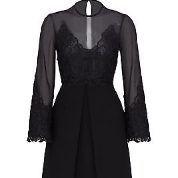 Jill Stuart Black 4 Pleated Lace Bell Sleeve Dress - Picture 2 of 5